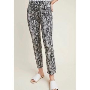 PAIGE Hoxton Slim Grey Snakeskin Raw Hem Jeans